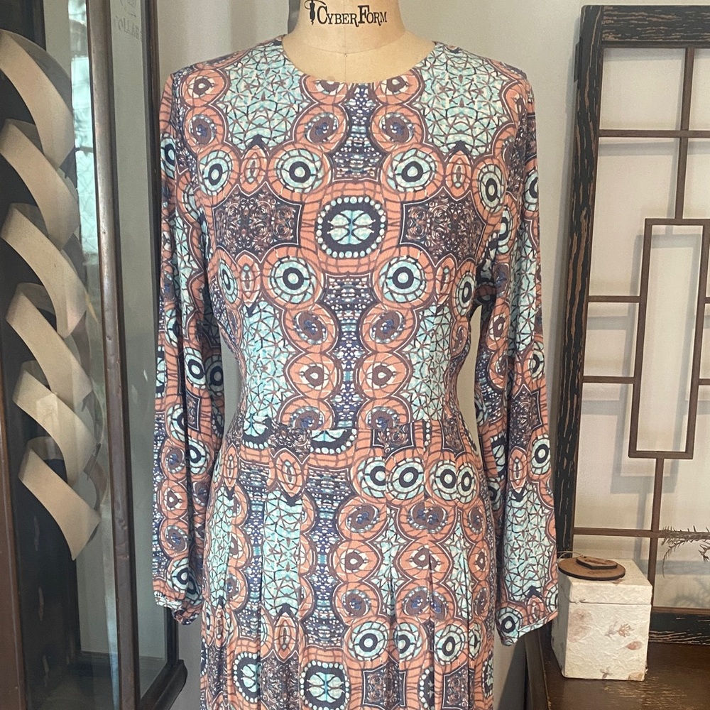 H&M Long Sleeve Maxi Dress in Peach and Mint Geometric Print